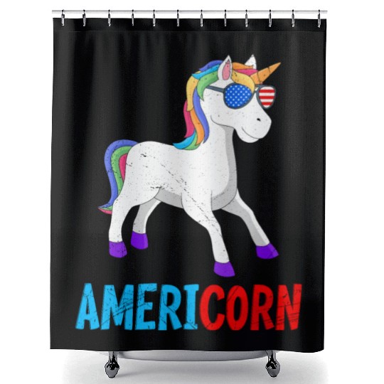 Americorn Independence Day Party Unicorn USA Shower Curtains
