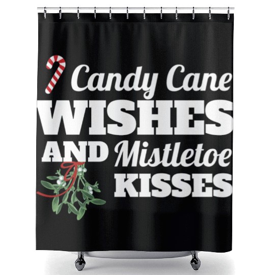 Candy Cane Wishes And Mistletoe Kisses Christmas Shower Curtains