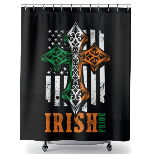 Irish American Flag Celtic Cross Shower Curtains