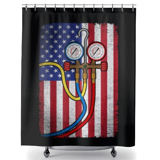 Patriotic HVAC Technician American Flag HVAC Tech Shower Curtains