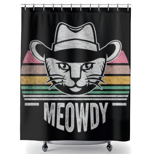 Mashup Between Meow And Howdy Cat Meme Cat Shower Curtains