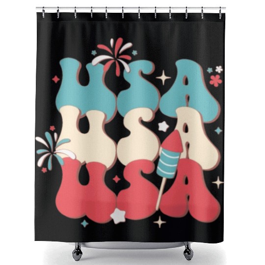 USA And Fireworks, Independence Day Shower Curtains