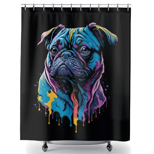 Neon Pug Dog Shower Curtains