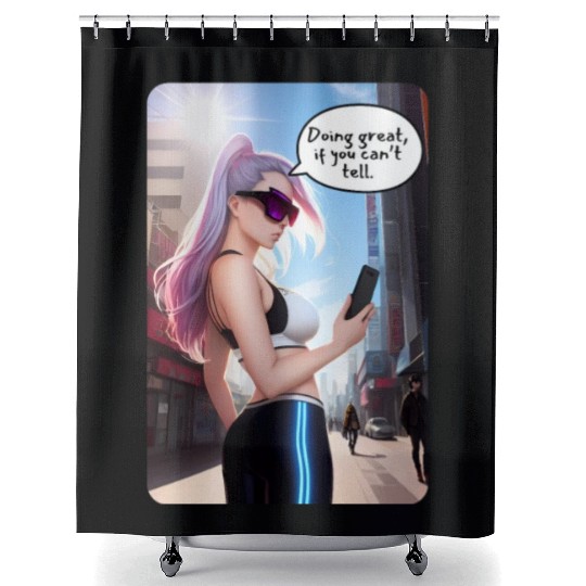 Cyberpunk Waifu Influencer Design 7 Shower Curtains