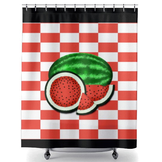 Watermelon on Watermelon Pink Background Shower Curtains
