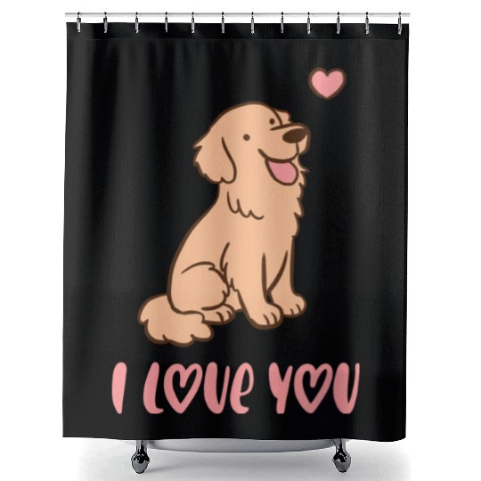 I Love You Cute Golden Retriever Illustration A Shower Curtains