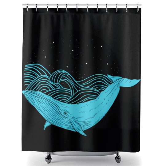 Humpback Whale Midnight Space Whale Shower Curtains
