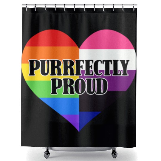 Purrfectly Proud Rainbow Genderfluid Flag Heart Shower Curtains