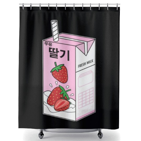 K Pop Strawberry Milk Drink Korea Kpop Korean Shower Curtains