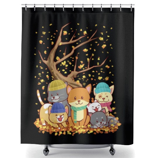 Cats Fall Autumn Leaf Tree Lover Season Fan Enjoy Shower Curtains
