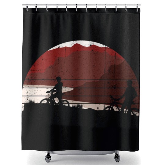 Mountain bike sunset Shower Curtains