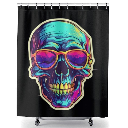 Synthwave Skull Design - Embrace Retro-Futurism Shower Curtains