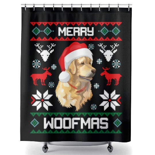 Golden Retriever Merry Woofmas For Shower Curtains