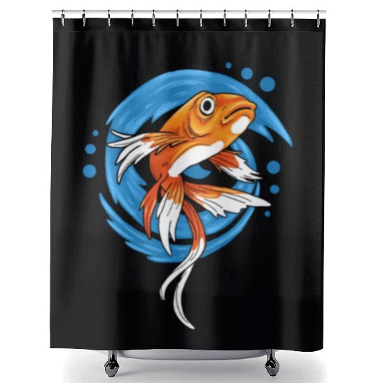 Save The Ocean Orange Fish Blue Waves Environment Shower Curtains