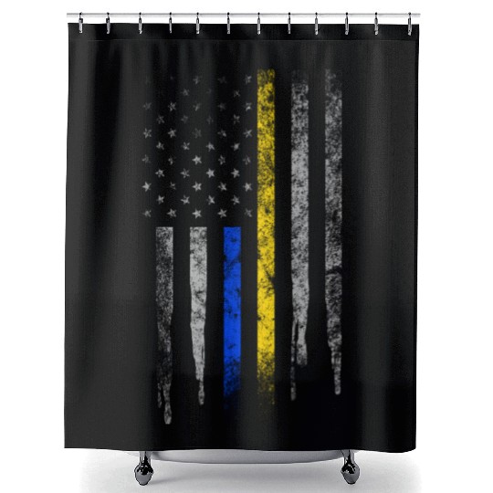 Gold Blue Line 911 Police Dispatcher First Shower Curtains