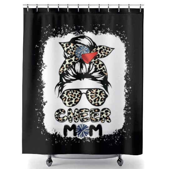 Cheer Mom Leopard Messy Bun Cheerleader Bleached M Shower Curtains