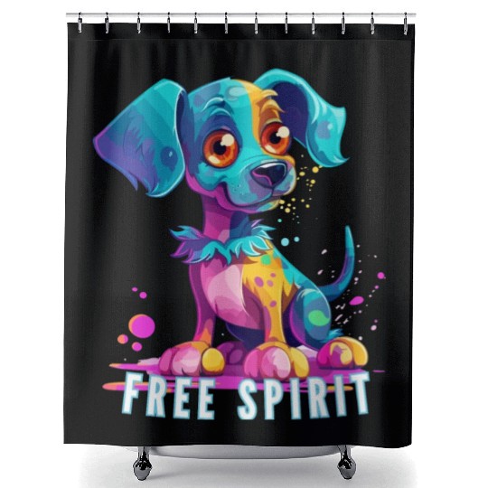 Free Spirit Shower Curtains: Puppy Synthwave Graffiti Kids