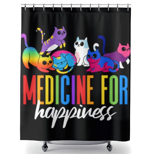 Medicine for Happiness Rainbow Colored LGBT Cat Shower Curtains