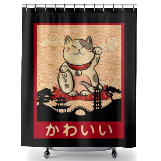 Cat Ramen Bowl Anime Japanese Noodles Kawaii Neko Shower Curtains