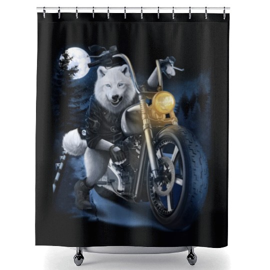 Wolf Riding Chopper Motorcycle In Full Moon Shower Curtains