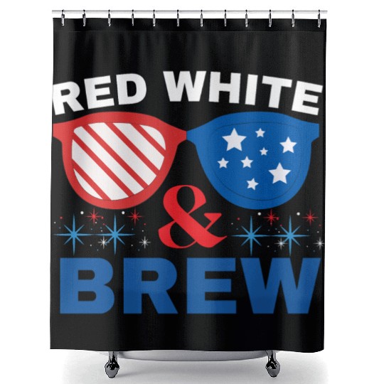 Red, White, and Brew - 4th of July American indepe Shower Curtains