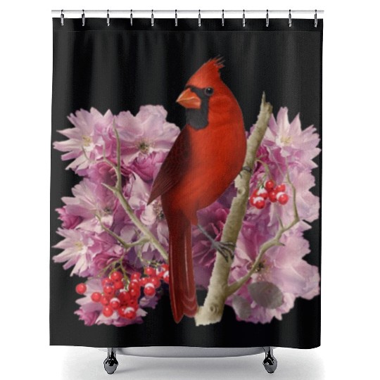 Funny Red Cardinal Bird Ornament Christmas Gifts Shower Curtains