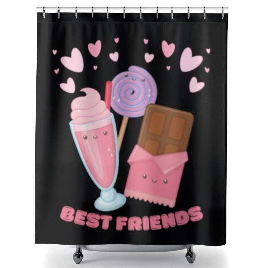 Cute Best Friends Lollipop Ice cream And Chocolate Shower Curtains