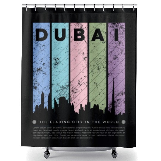 Black Colorful Dubai The Leading City in the World Shower Curtains