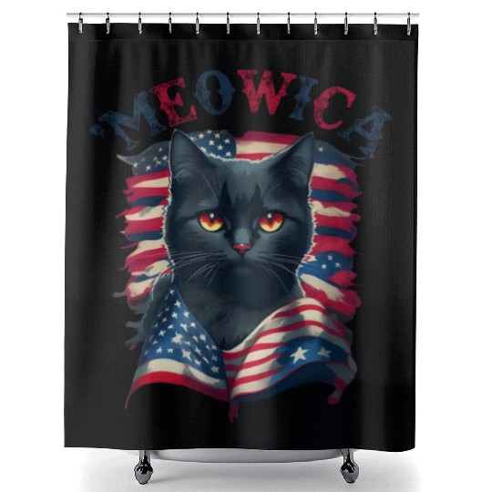 4th Of July Meowica Shower Curtains