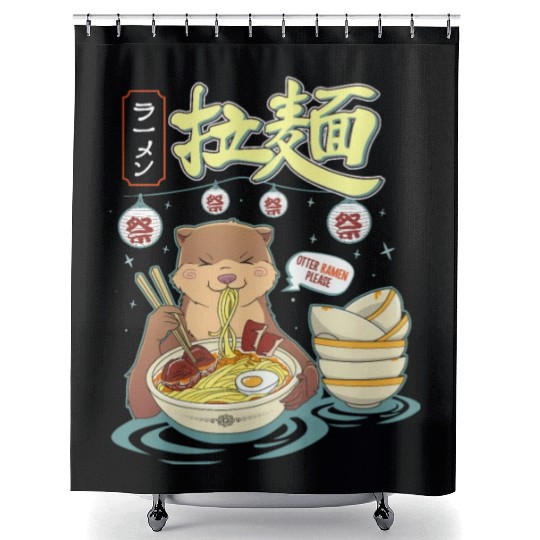 Otter ramen please funny Japanese anime kawaii Shower Curtains