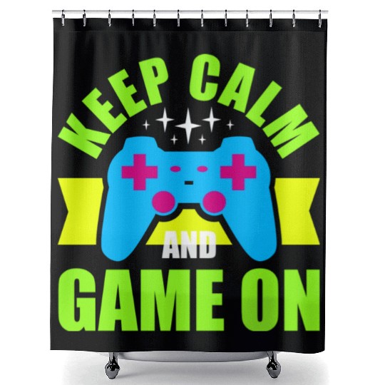 Keep Calm and Game On nostalgia Shower Curtains