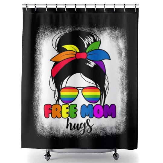 Free Mom Hugs Womens Messy Bun LGBTQ Free Mom Hugs Shower Curtains