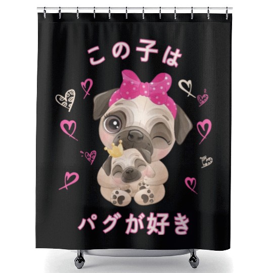 Pug Love Mom Pug And Baby Youth Shower Curtains