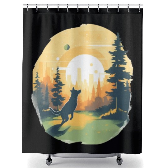 Joyful Dog in Summer Park Shower Curtains