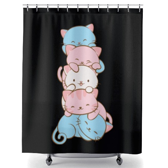 Transgender Pride Flag Cute Kawaii Cats Subtle Shower Curtains