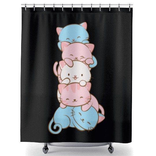 Transgender Pride Flag Cute Kawaii Cats Subtle Shower Curtains
