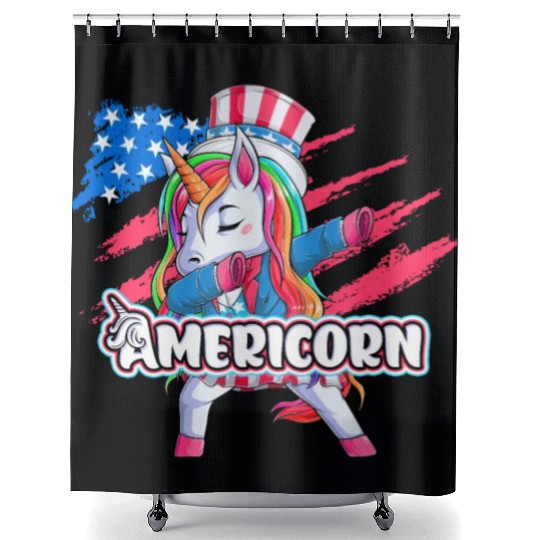 Independence Day Americorn Unicorn USA Party Shower Curtains