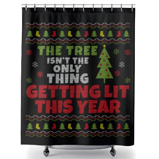 Beer Wine Ugly Tree Getting Lit Shower Curtains