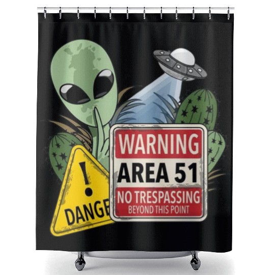 Warning Area 51 No Trespassing Beyond This Point Shower Curtains