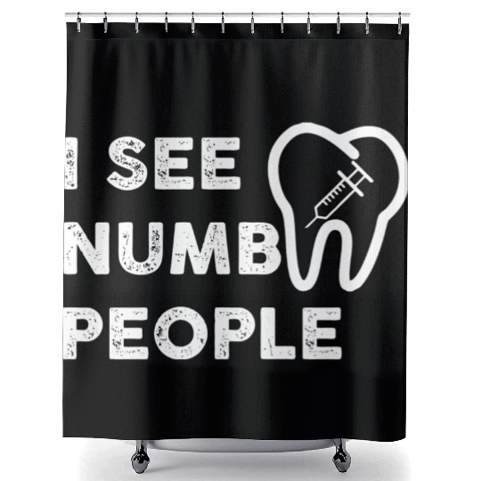 Funny Dentist I See Numb People green girl yellow Shower Curtains