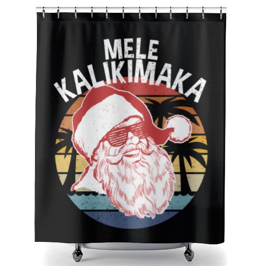 Mele Kalikimaka Hipster Santa Palm Trees Shower Curtains