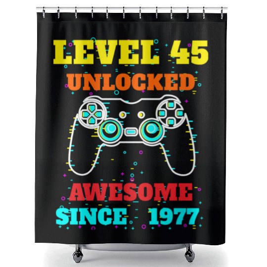 Level 45 Unlocked Awesome Since 1977 Gaming Lover Shower Curtains