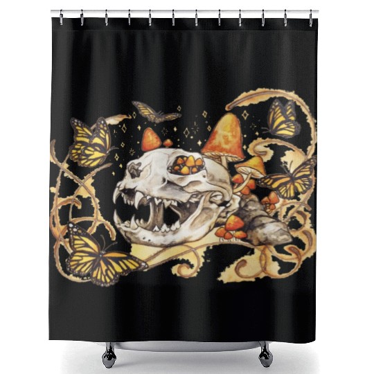 Cat Skull And Butterflies Shower Curtains