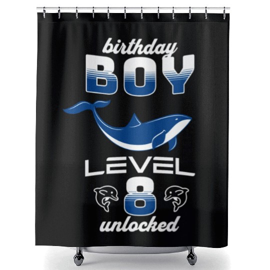 Birthday Boy Level 8 Unlocked Dolphin Lover 8th Shower Curtains