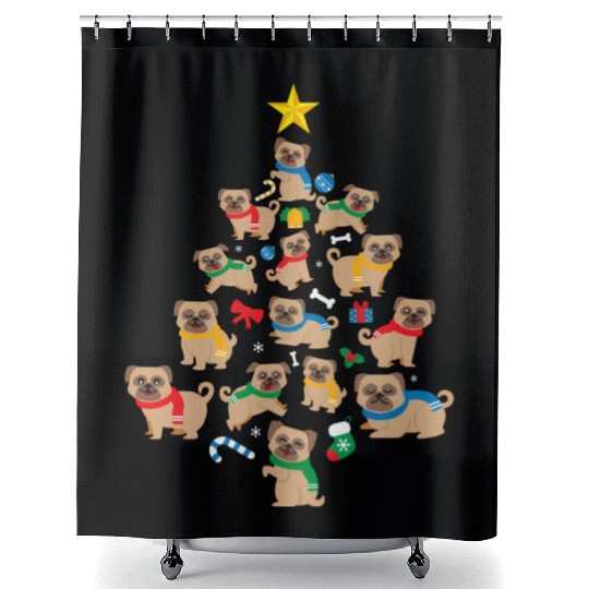 Pug Dog Tree Dog Owner Mom Dad Shower Curtains