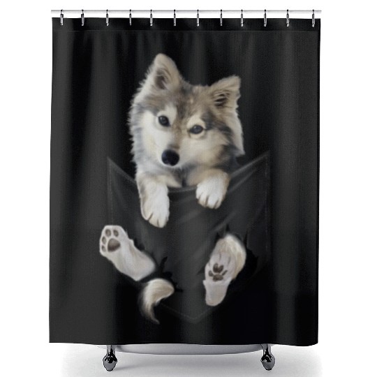 Wolf White Pup In Pocket Wolves Shower Curtains