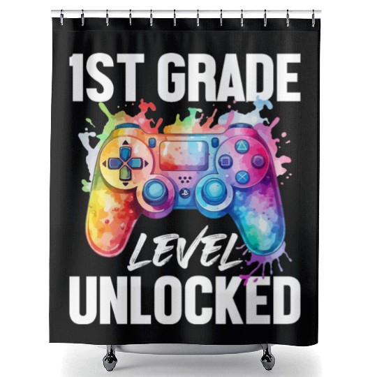 1ST Grade Level Unlocked Back to School Video Game Shower Curtains
