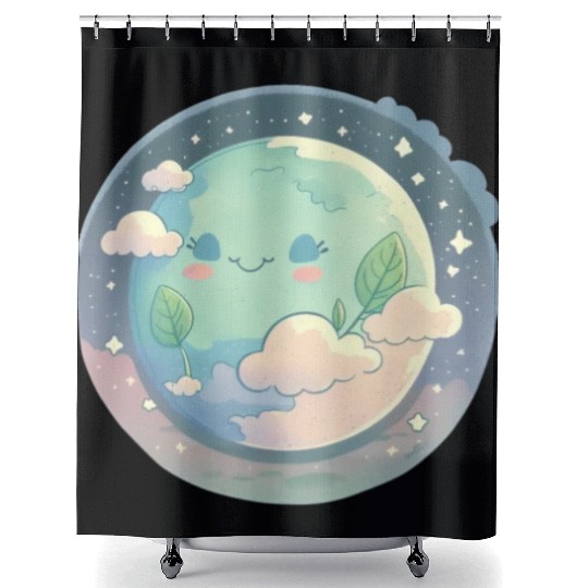 Earth Happy Cute Space Science Planet Environment Shower Curtains