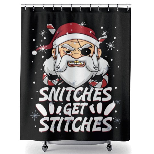 Snitches Get Stitches Santa Hat Funny Santa Pirate Shower Curtains