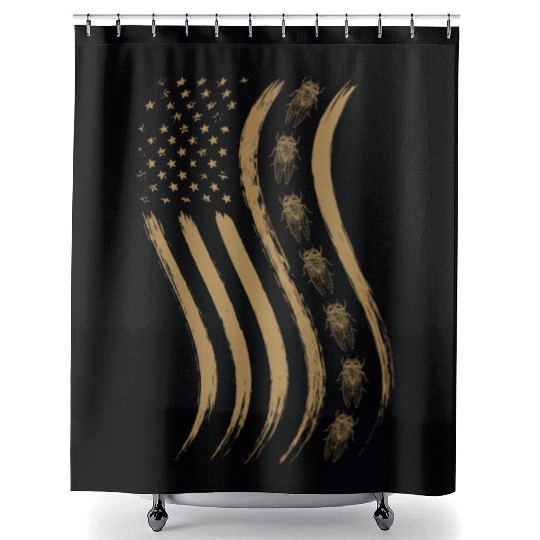 Cicada Line In Waving Distressed Us Flag For Shower Curtains